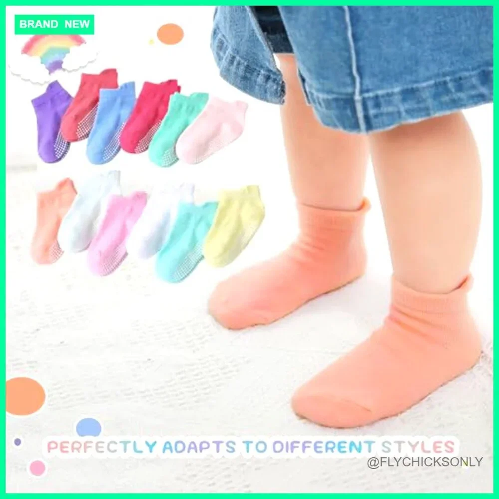 Kids Non-Slip Grip Socks 12-Pack Cotton Ankle Socks 6M-7Y